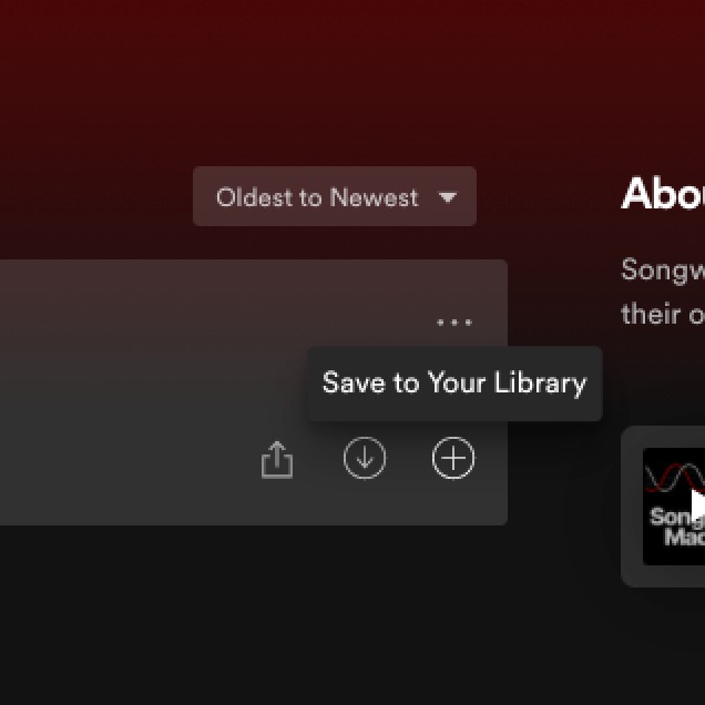 Save episode button in Spotify
